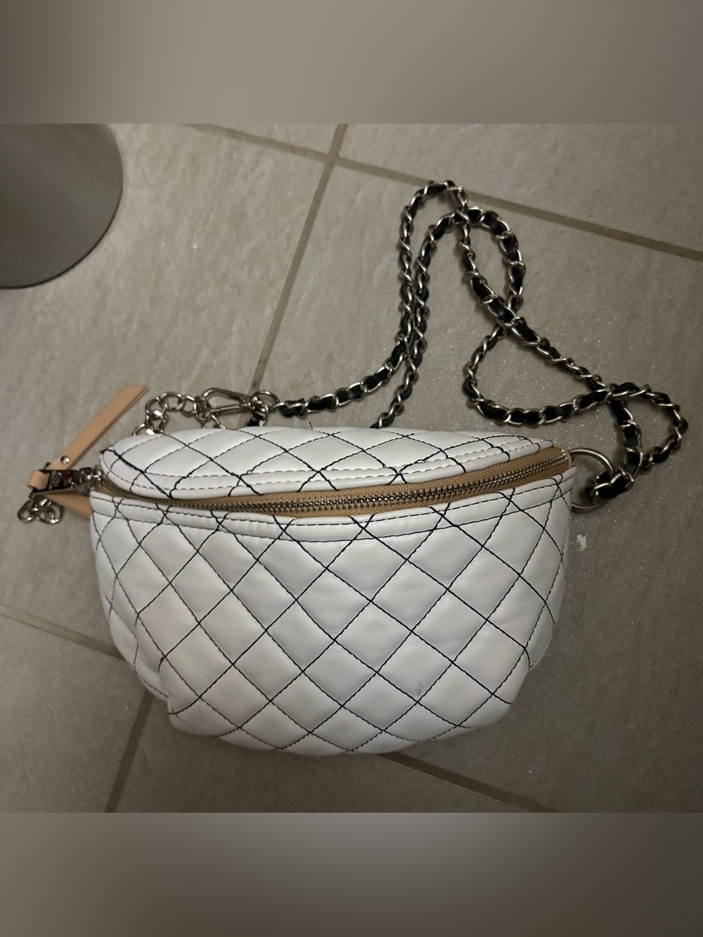 Steve Nadden White Quilted Chain-Strap Crossbody Bag